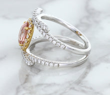 Load image into Gallery viewer, 1.62ct Oval Padparadscha Ring with Diamond Halo in 18K White and Rose Gold