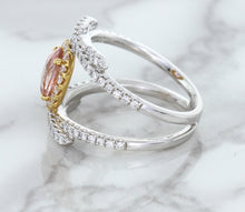 Load image into Gallery viewer, 1.62ct Oval Padparadscha Ring with Diamond Halo in 18K White and Rose Gold