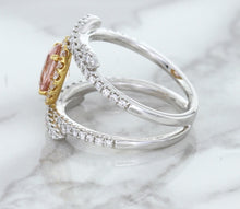 Load image into Gallery viewer, 1.62ct Oval Padparadscha Ring with Diamond Halo in 18K White and Rose Gold