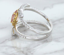 Load image into Gallery viewer, 1.62ct Oval Padparadscha Ring with Diamond Halo in 18K White and Rose Gold