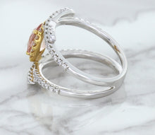 Load image into Gallery viewer, 1.62ct Oval Padparadscha Ring with Diamond Halo in 18K White and Rose Gold