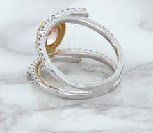 Load image into Gallery viewer, 1.62ct Oval Padparadscha Ring with Diamond Halo in 18K White and Rose Gold