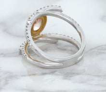 Load image into Gallery viewer, 1.62ct Oval Padparadscha Ring with Diamond Halo in 18K White and Rose Gold
