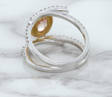 Load image into Gallery viewer, 1.62ct Oval Padparadscha Ring with Diamond Halo in 18K White and Rose Gold