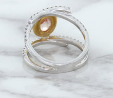 Load image into Gallery viewer, 1.62ct Oval Padparadscha Ring with Diamond Halo in 18K White and Rose Gold