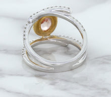 Load image into Gallery viewer, 1.62ct Oval Padparadscha Ring with Diamond Halo in 18K White and Rose Gold