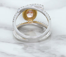 Load image into Gallery viewer, 1.62ct Oval Padparadscha Ring with Diamond Halo in 18K White and Rose Gold