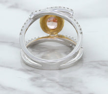 Load image into Gallery viewer, 1.62ct Oval Padparadscha Ring with Diamond Halo in 18K White and Rose Gold