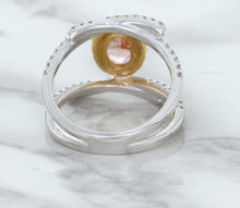 Load image into Gallery viewer, 1.62ct Oval Padparadscha Ring with Diamond Halo in 18K White and Rose Gold