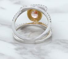 Load image into Gallery viewer, 1.62ct Oval Padparadscha Ring with Diamond Halo in 18K White and Rose Gold