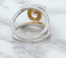 Load image into Gallery viewer, 1.62ct Oval Padparadscha Ring with Diamond Halo in 18K White and Rose Gold