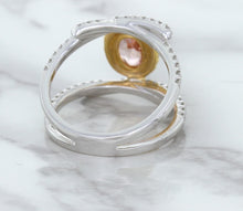 Load image into Gallery viewer, 1.62ct Oval Padparadscha Ring with Diamond Halo in 18K White and Rose Gold