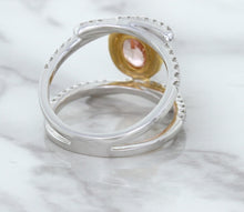 Load image into Gallery viewer, 1.62ct Oval Padparadscha Ring with Diamond Halo in 18K White and Rose Gold