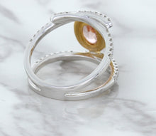 Load image into Gallery viewer, 1.62ct Oval Padparadscha Ring with Diamond Halo in 18K White and Rose Gold