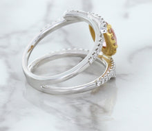 Load image into Gallery viewer, 1.62ct Oval Padparadscha Ring with Diamond Halo in 18K White and Rose Gold