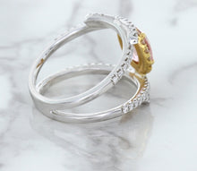 Load image into Gallery viewer, 1.62ct Oval Padparadscha Ring with Diamond Halo in 18K White and Rose Gold