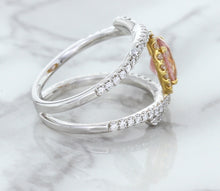 Load image into Gallery viewer, 1.62ct Oval Padparadscha Ring with Diamond Halo in 18K White and Rose Gold