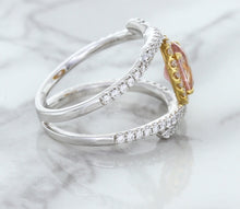 Load image into Gallery viewer, 1.62ct Oval Padparadscha Ring with Diamond Halo in 18K White and Rose Gold