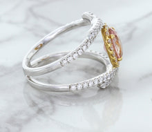 Load image into Gallery viewer, 1.62ct Oval Padparadscha Ring with Diamond Halo in 18K White and Rose Gold