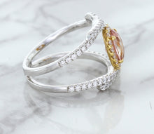 Load image into Gallery viewer, 1.62ct Oval Padparadscha Ring with Diamond Halo in 18K White and Rose Gold