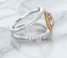 Load image into Gallery viewer, 1.62ct Oval Padparadscha Ring with Diamond Halo in 18K White and Rose Gold