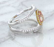 Load image into Gallery viewer, 1.62ct Oval Padparadscha Ring with Diamond Halo in 18K White and Rose Gold