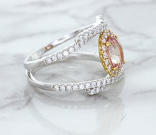 Load image into Gallery viewer, 1.62ct Oval Padparadscha Ring with Diamond Halo in 18K White and Rose Gold