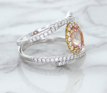 Load image into Gallery viewer, 1.62ct Oval Padparadscha Ring with Diamond Halo in 18K White and Rose Gold