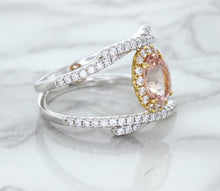 Load image into Gallery viewer, 1.62ct Oval Padparadscha Ring with Diamond Halo in 18K White and Rose Gold