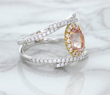 Load image into Gallery viewer, 1.62ct Oval Padparadscha Ring with Diamond Halo in 18K White and Rose Gold