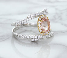 Load image into Gallery viewer, 1.62ct Oval Padparadscha Ring with Diamond Halo in 18K White and Rose Gold