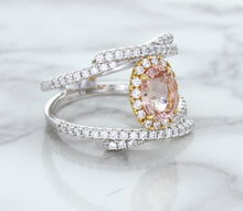 Load image into Gallery viewer, 1.62ct Oval Padparadscha Ring with Diamond Halo in 18K White and Rose Gold