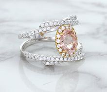 Load image into Gallery viewer, 1.62ct Oval Padparadscha Ring with Diamond Halo in 18K White and Rose Gold