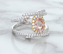 Load image into Gallery viewer, 1.62ct Oval Padparadscha Ring with Diamond Halo in 18K White and Rose Gold