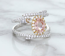 Load image into Gallery viewer, 1.62ct Oval Padparadscha Ring with Diamond Halo in 18K White and Rose Gold