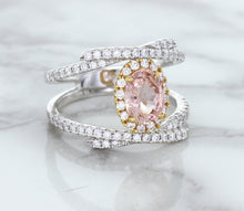 Load image into Gallery viewer, 1.62ct Oval Padparadscha Ring with Diamond Halo in 18K White and Rose Gold