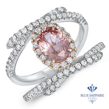 Load image into Gallery viewer, 1.62ct Oval Padparadscha Ring with Diamond Halo in 18K White and Rose Gold
