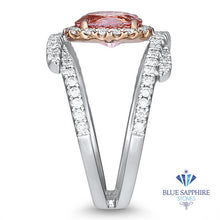 Load image into Gallery viewer, 1.62ct Oval Padparadscha Ring with Diamond Halo in 18K White and Rose Gold