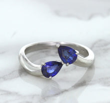 Load image into Gallery viewer, 1.11ctw Pear Blue Sapphire Snakehead Ring in 14K White Gold