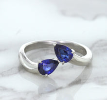 Load image into Gallery viewer, 1.11ctw Pear Blue Sapphire Snakehead Ring in 14K White Gold