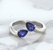 Load image into Gallery viewer, 1.11ctw Pear Blue Sapphire Snakehead Ring in 14K White Gold