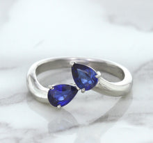 Load image into Gallery viewer, 1.11ctw Pear Blue Sapphire Snakehead Ring in 14K White Gold