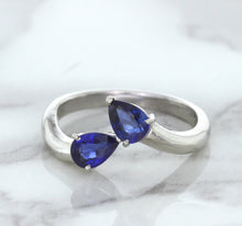 Load image into Gallery viewer, 1.11ctw Pear Blue Sapphire Snakehead Ring in 14K White Gold