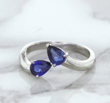 Load image into Gallery viewer, 1.11ctw Pear Blue Sapphire Snakehead Ring in 14K White Gold