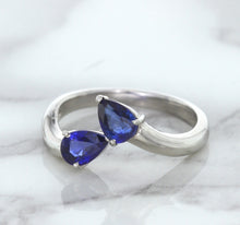 Load image into Gallery viewer, 1.11ctw Pear Blue Sapphire Snakehead Ring in 14K White Gold