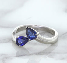 Load image into Gallery viewer, 1.11ctw Pear Blue Sapphire Snakehead Ring in 14K White Gold