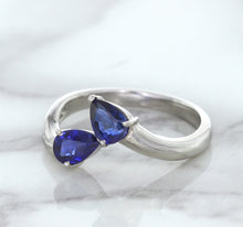 Load image into Gallery viewer, 1.11ctw Pear Blue Sapphire Snakehead Ring in 14K White Gold