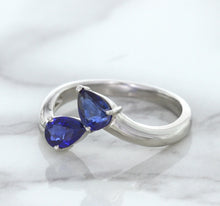 Load image into Gallery viewer, 1.11ctw Pear Blue Sapphire Snakehead Ring in 14K White Gold