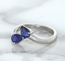 Load image into Gallery viewer, 1.11ctw Pear Blue Sapphire Snakehead Ring in 14K White Gold