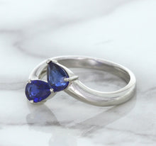 Load image into Gallery viewer, 1.11ctw Pear Blue Sapphire Snakehead Ring in 14K White Gold